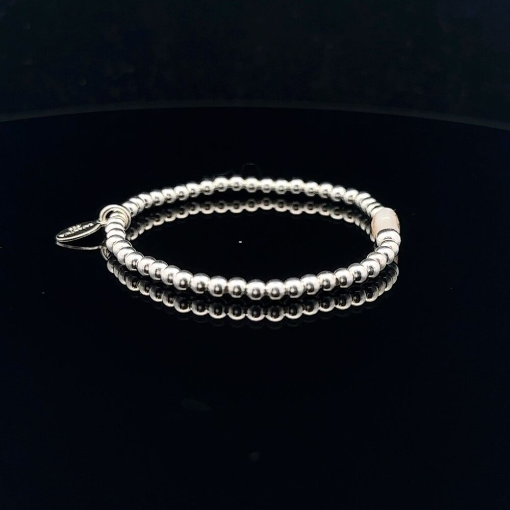 925 Sterling Silver Beaded Stretch Stacking Bracelet MOP Letter Initial S - Picture 5 of 6